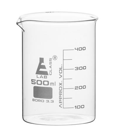 Eisco 500ml Beaker low form, with spout made of borosilicate glass, graduated CH0126I