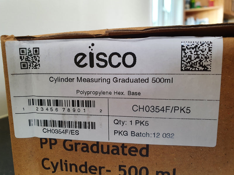 Eisco 500ml polypropylene cylinder measuring graduated-hexagonal, cap CH0354F/ES